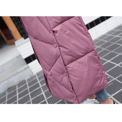Sleeveless Hooded Zip-Up Calf-Length Puffer Coat