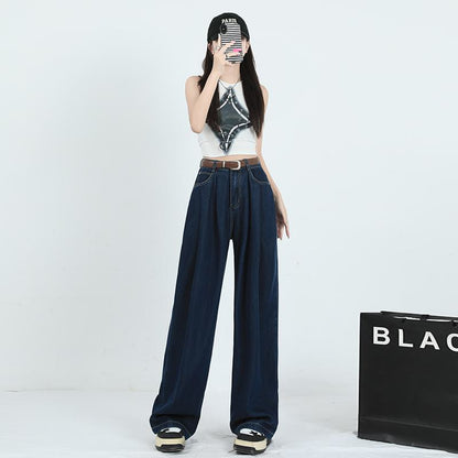 Straight Leg High-Waisted Pleated Retro Loose Fit Jeans