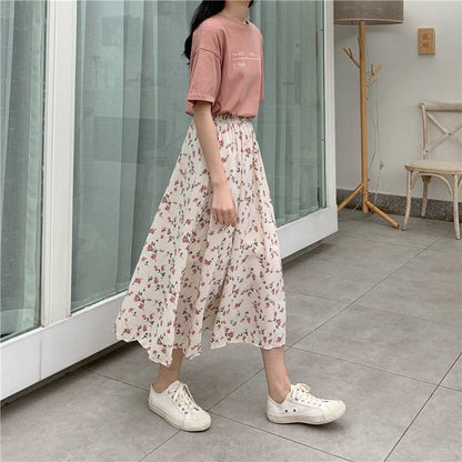 Floral Print A-Line Fairy Slimming Mesh Skirt