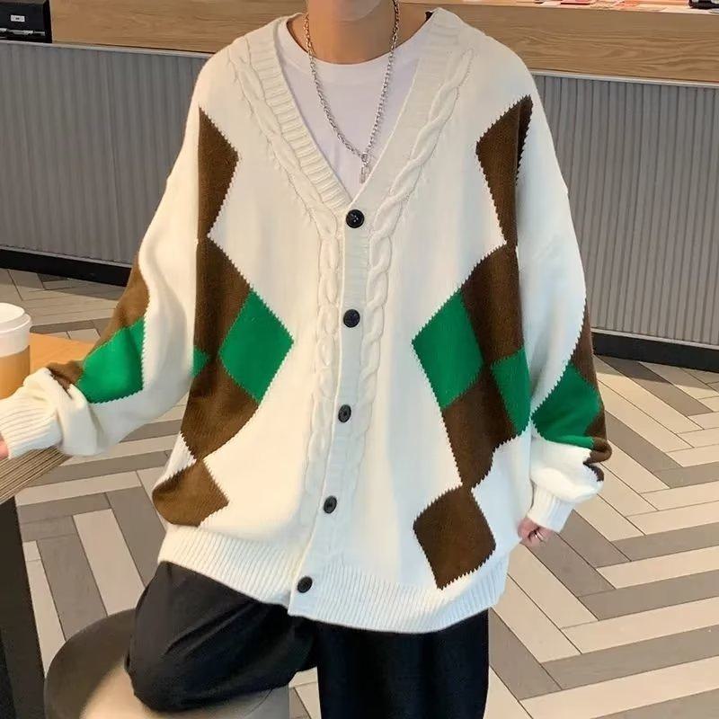 Jacquard Color-Blocking Loose-Fit Lazy Knitted Versatile Sweater