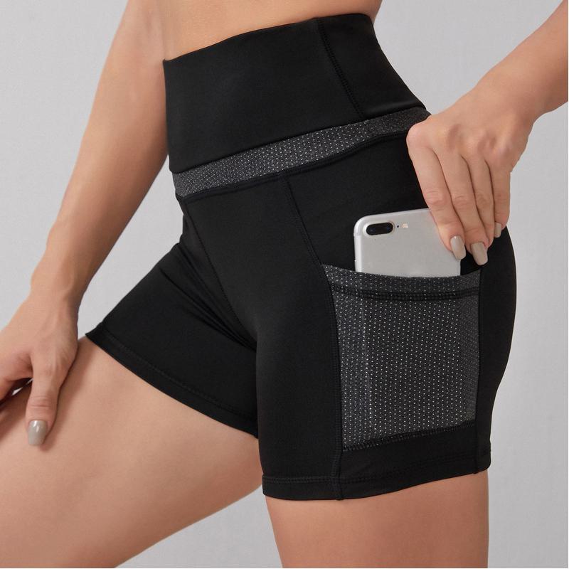 High-Waisted Yoga Running Sports Fitness Pocket Patchwork Sports Shorts
