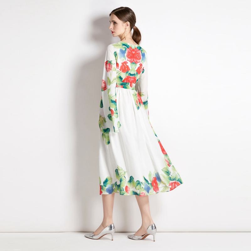 Robe ceinturée rétro chic imprimée de qualité supérieure