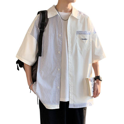 Patchwork Trendy Simplicity Versatile Short Sleeve Shirt