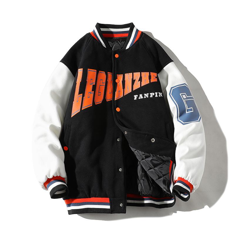 Plus Color Block Baseball Collar Varsity Jacket