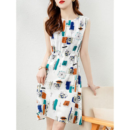 French Style Chic Retro Print Sleeveless Dress