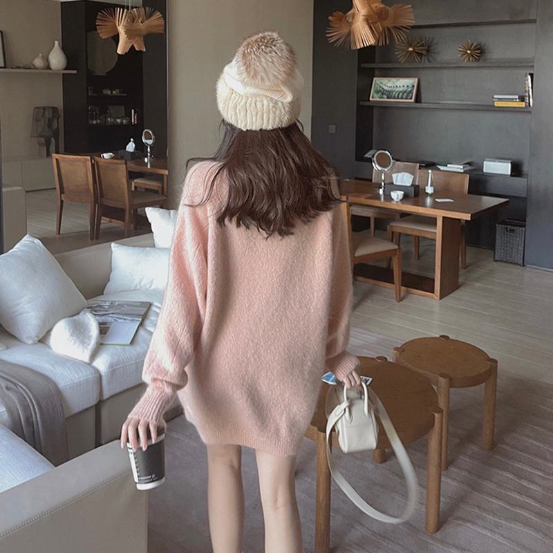 Simplicity Round Neck Midi Pink Versatile Knitted Lazy Anti-Aging Sweater