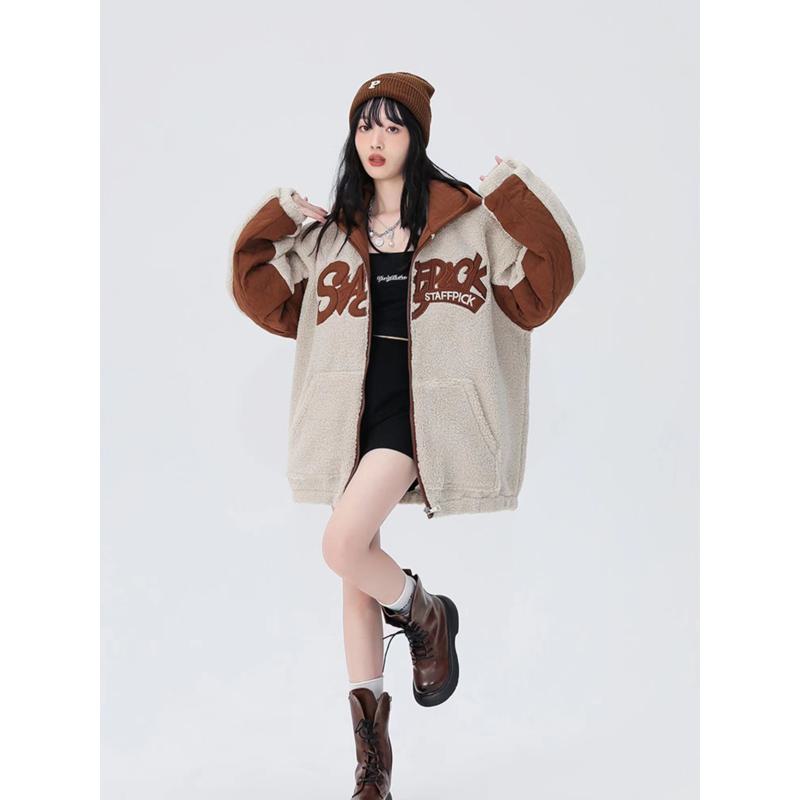 Lamb Wool Warmth Loose Fit Niche Thickened Teddy Jacket