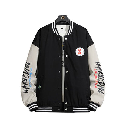 Casual Loose Fit Stand-Up Collar Versatile Varsity Jacket