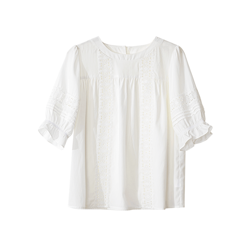 Loose Fit Ruffle Solid Color Lace Patchwork Lace Blouse