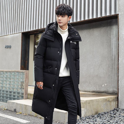 Loose Fit White Duck Down Thickened Full-Length Hooded Down Coat