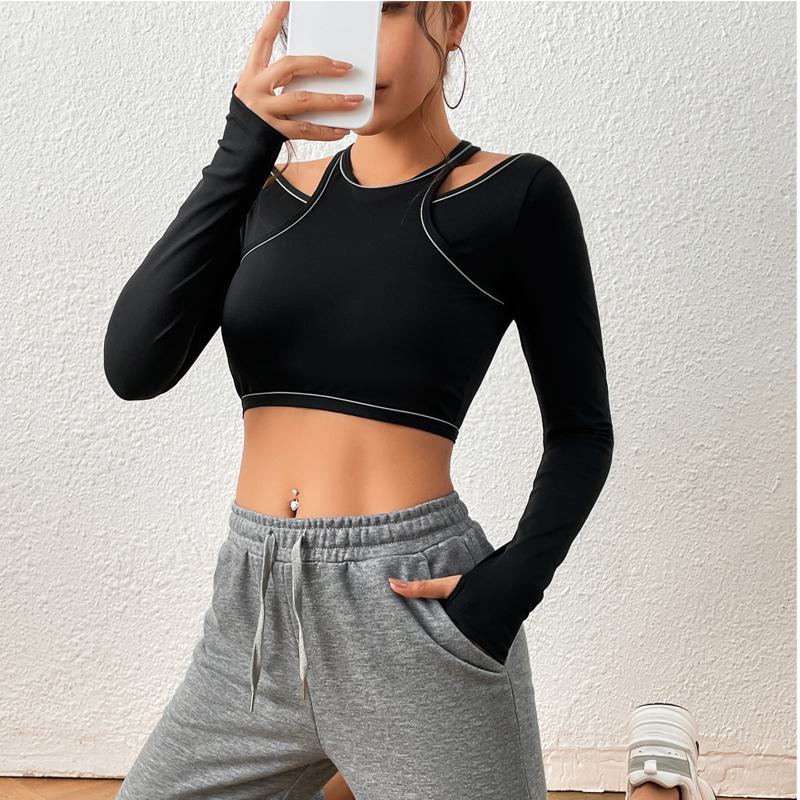 Sports Halter Neck Faux Two-Piece Slimming Reflective Sports Tee