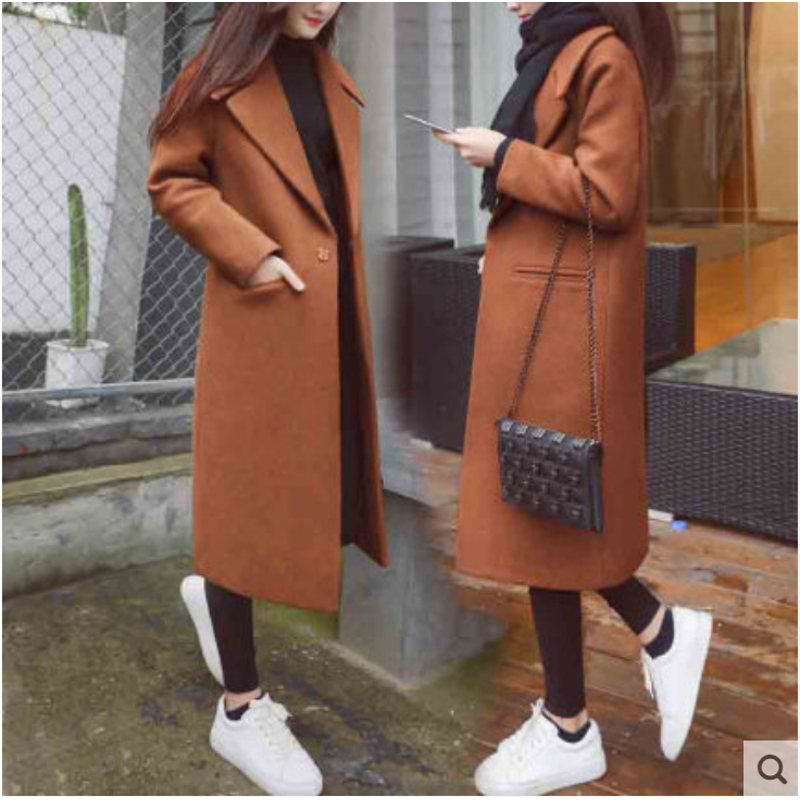 Loose Fit Knee-Length Solid Color Lapel Overcoat