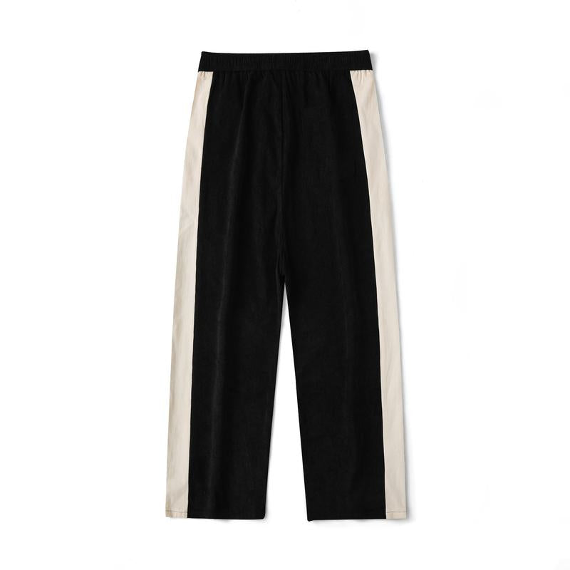 Pantalon de survêtement droit en velours côtelé polyvalent avec taille élastique et coupe ample