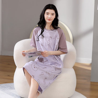 Lila Bunny Lounge-Kleid aus fest gewebter reiner Baumwolle