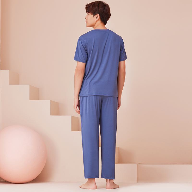 Einfacher Rundhals-Blauer Modal-Lounge-Anzug