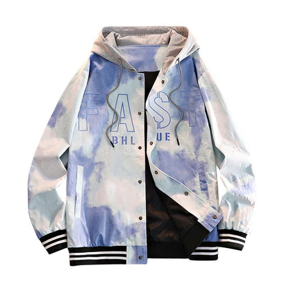 Drawstring Casual Letter Print Clouds Colorful Raincoat Hooded Jacket