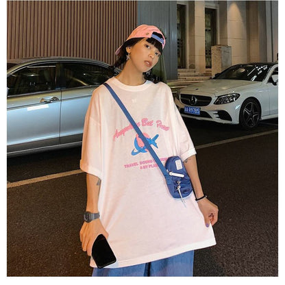 Modischer Stil aus reiner Baumwolle, locker sitzendes T-Shirt im Harajuku-Stil mit kurzen Ärmeln.
