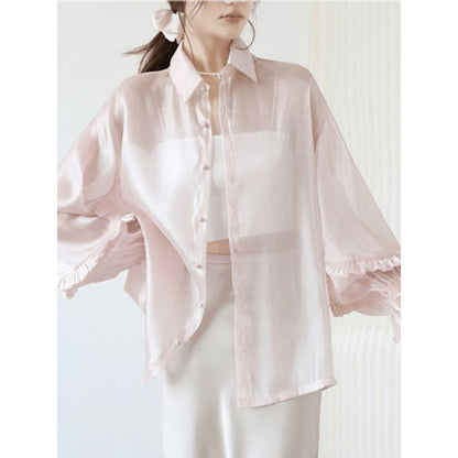 Loose Fit Sun Protection Perspective Bell Sleeve Thin Shirt