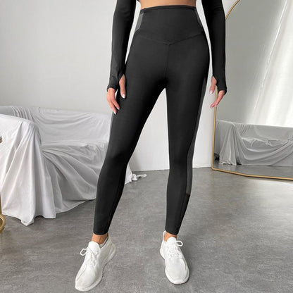 High-Waisted Quick-Drying Yoga Tight-Fitting Sports Fitness Pocket Running Patchwork Sports Leggings