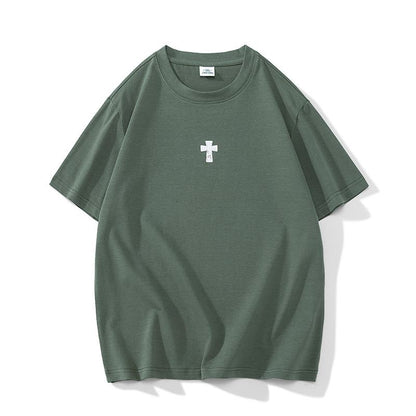 T-shirt en coton pur simple, confortable et polyvalent à manches courtes et col rond, avec impression.