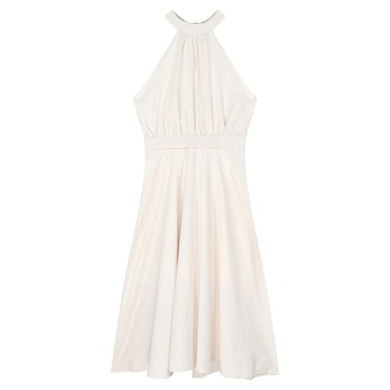 Midi Cinched Waist Sleeveless Slightly Dropped Shoulder French Style Dress