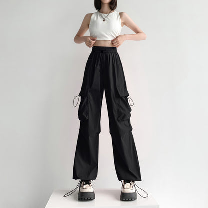 Quick-Drying Solid Color Thin High-Waisted Street Style Versatile Cargo Pants