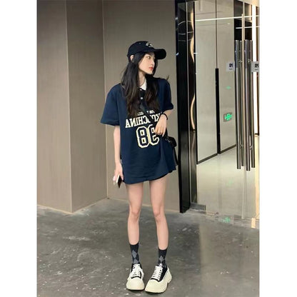 Women's T-Shirt Preppy Style Loose Fit Short Sleeve Tee