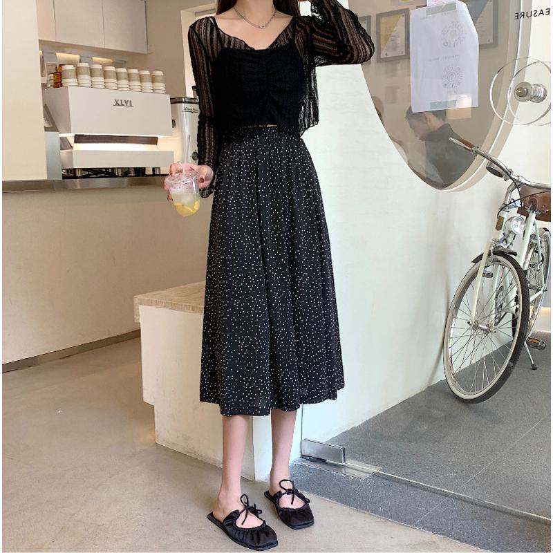 Plus Size High-Waisted Polka Dot Black Slimming Mesh Skirt