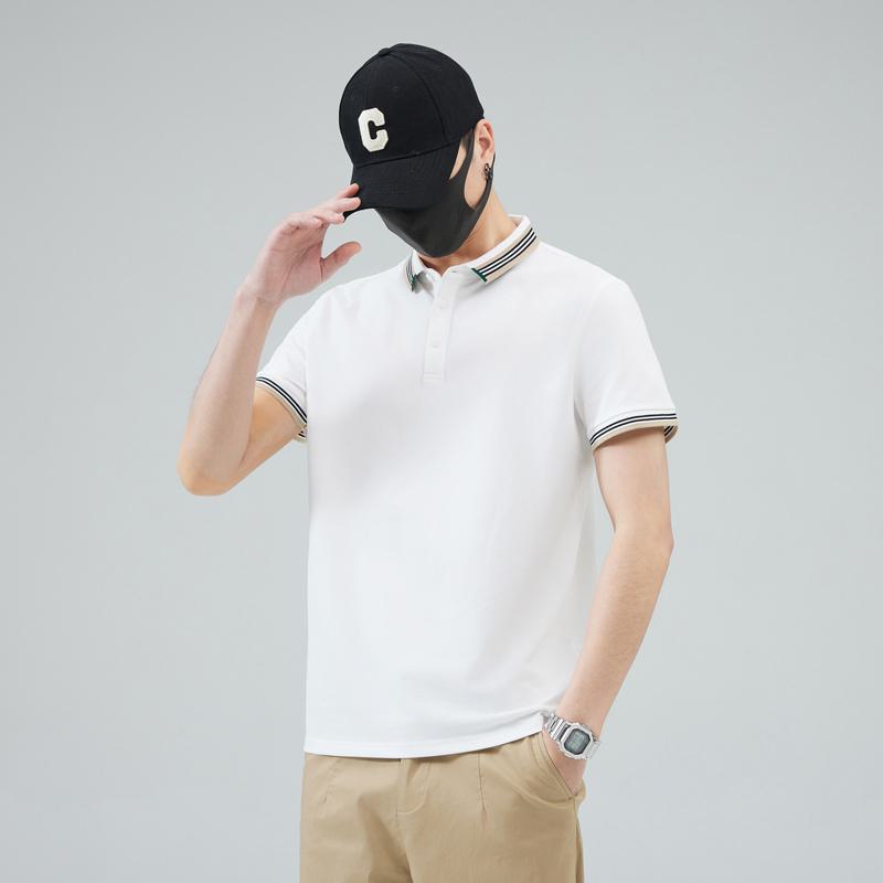 Vielseitiges, trendiges Polo-Shirt mit kurzem Ärmel aus reiner Baumwolle und elastischem, schlichtem Reverskragen