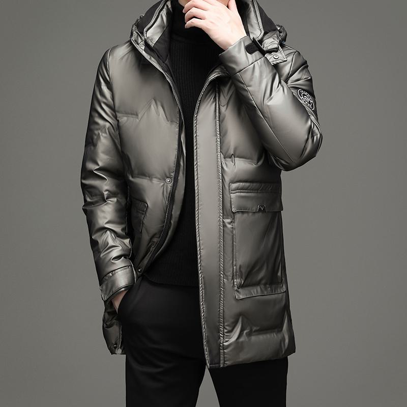 White Duck Down Chic Mid-Length Hooded Down Coat