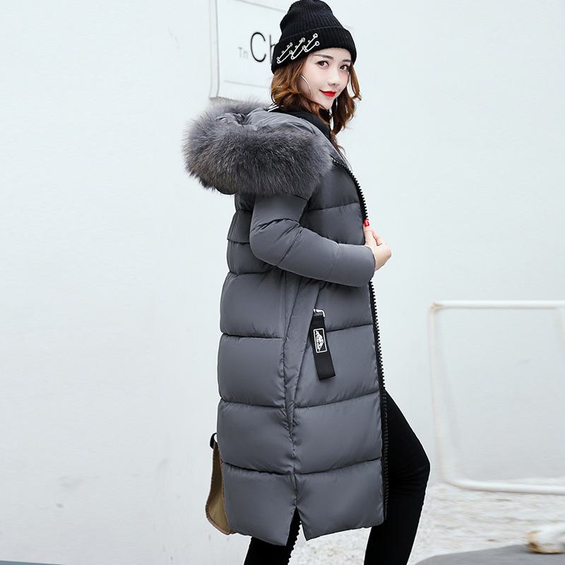 Knee-Length Thickened Fur Collar Puffer Coat