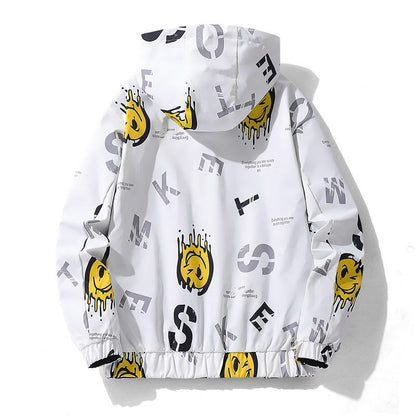Chic Print Versatile Zip-Up Reversible Raincoat Hooded Jacket