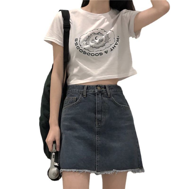 Women's T-Shirt Slim-Fit Navel-Baring Cropped Short Sleeve Tee