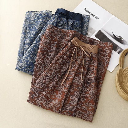 Falda retro midi de cintura media en línea A con estampado floral artístico