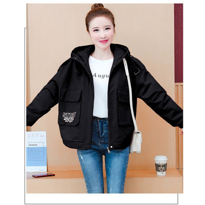 Chic Cropped Casual Loose Fit Sherpa-Lined Hooded Jacket