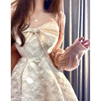 Robe de style français de princesse féérique avec nœud papillon Gentle First Love, taille cintrée et courte pour femme petite