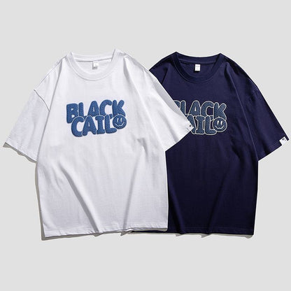 Bequemes, weiches, vielseitiges Rundhals-T-Shirt mit einfacher Buchstaben-Print und kurzen Ärmeln