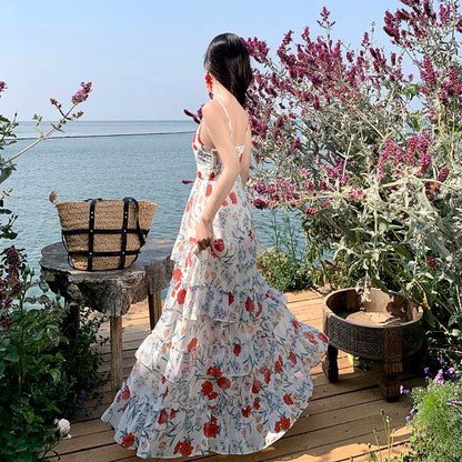 Vestido de estilo francés con estampado floral y falda amplia