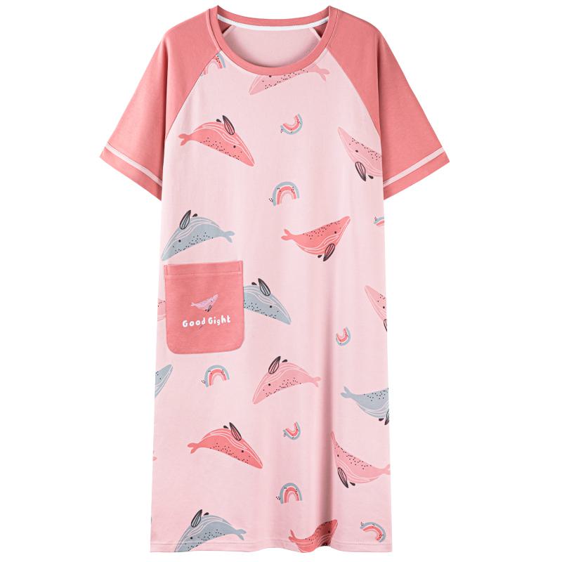 فستان قطني نقي محبوك بإحكام باللون الوردي ورسوم سمكة القرش