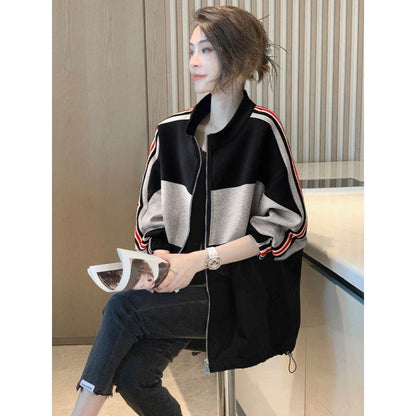 Chic Patchwork Casual Color Blocking Loose Fit Fleece Jacket