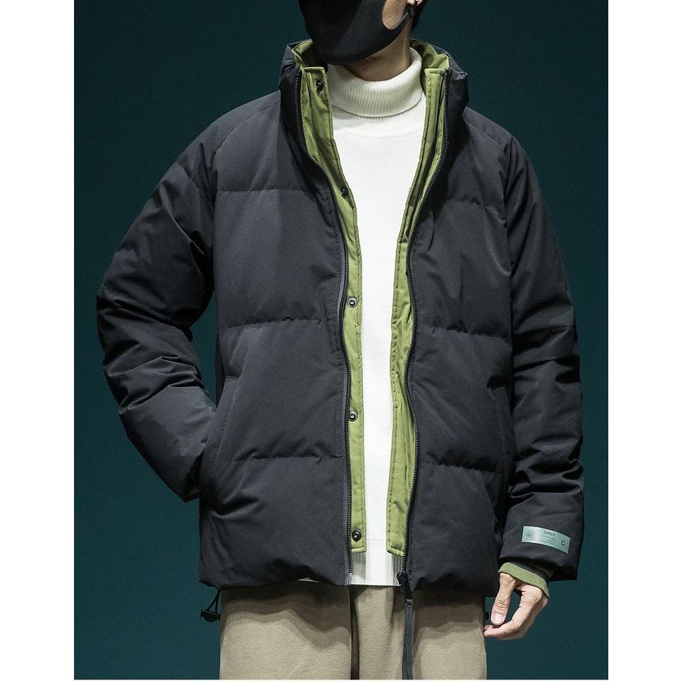Faux Two-Piece Stand-Up Collar Thickened Puffer Jacket