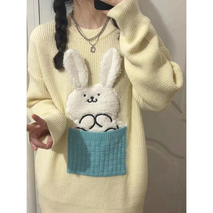 Bunny Casual Midi Versatile Niche Loose Fit Lazy Knit Top