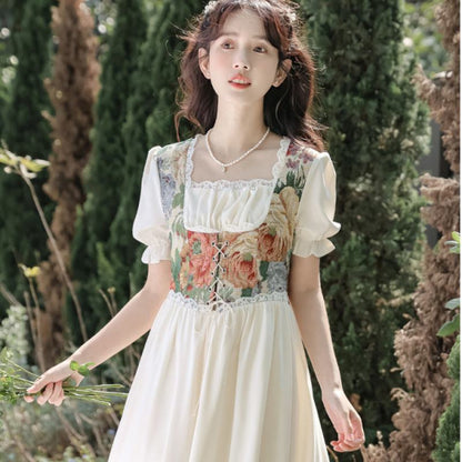 Retro Slimming Floral Print Fairy French Style Dress
