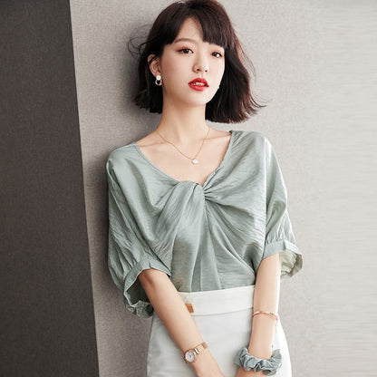 Twisted Knot Elegance Chiffon Two-Sided Wear Loose Fit Blouse