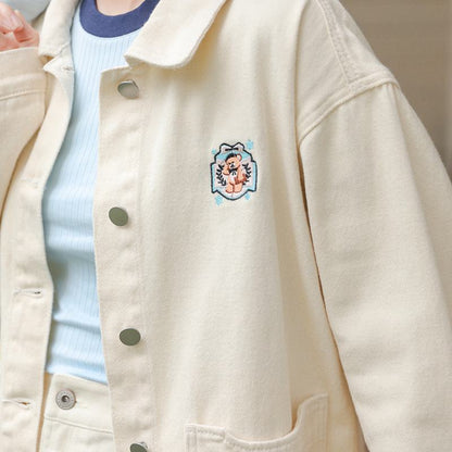 Embroidery Washed Loose Fit Denim Jacket