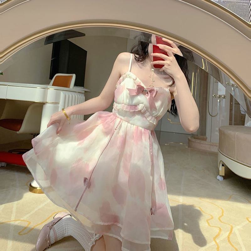 Bow Tie Slimming Ombre Fairy French Style Dress