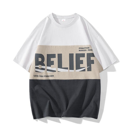 Camiseta de manga corta holgada y cómoda de algodón puro con parches versátiles