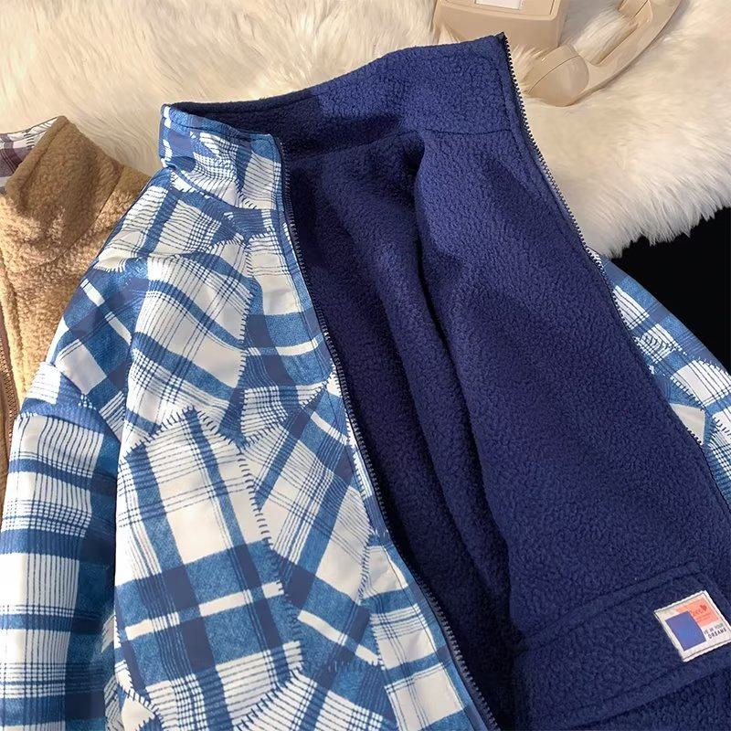 Lamb Wool Unisex Loose Fit Retro Versatile Stand-Up Collar Reversible Fleece Jacket