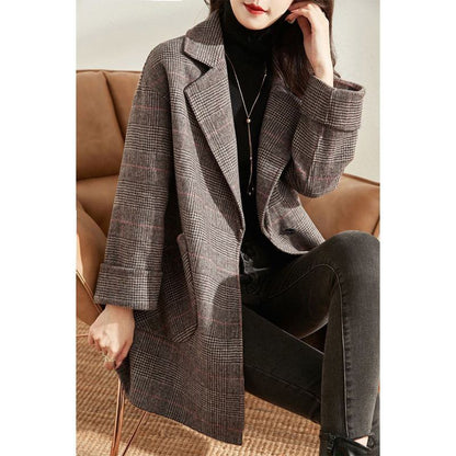 Chic Mid-Length Plaid Mac Coat