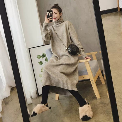 High-Necked Thickened Midi Petite Knitted Loose Fit Knit Top